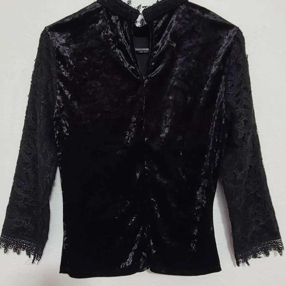 Anthropologie black velvet and lace top - Picture 3 of 10